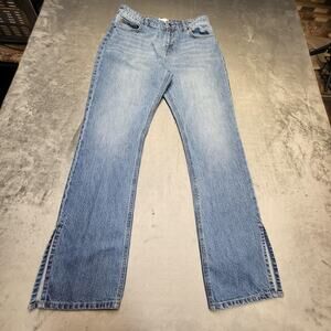 H&M Jeans Womens US 10 Blue High Rise Straight Leg Split Hem 100% Cotton Denim